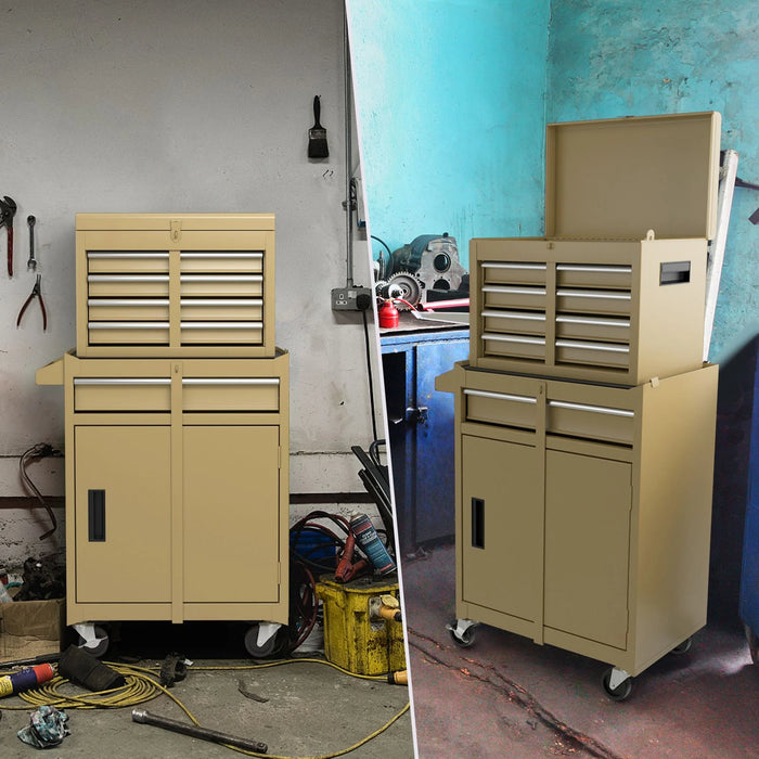 High-Capacity Rolling Tool Cabinet – Lockable Wheels, Metal 2‑in‑1 Chest & Base
