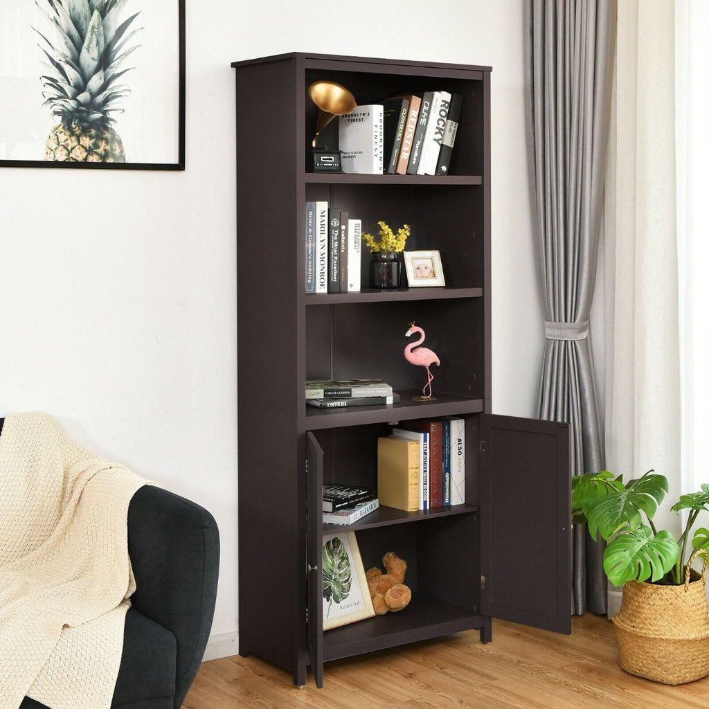 Wooden Tall Bookcase with 3-Tier Storage Cabinet