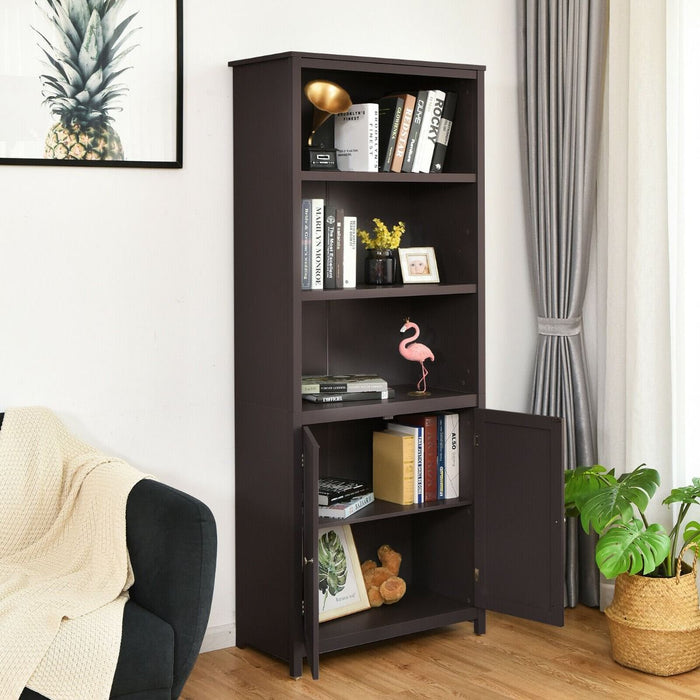 Wooden Tall Bookcase with 3-Tier Storage Cabinet