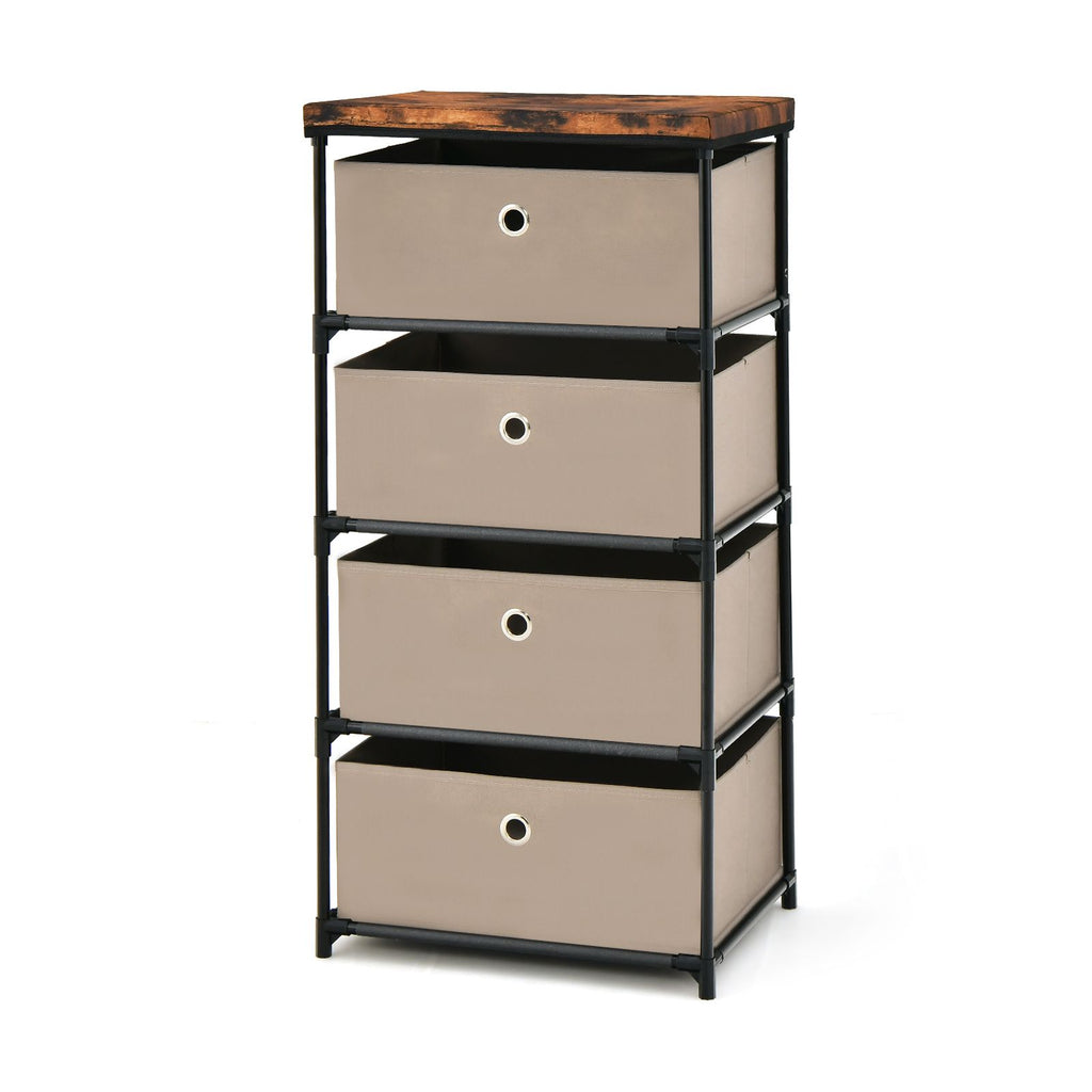4-Tier Fabric Dresser with Drawers and Metal Frame