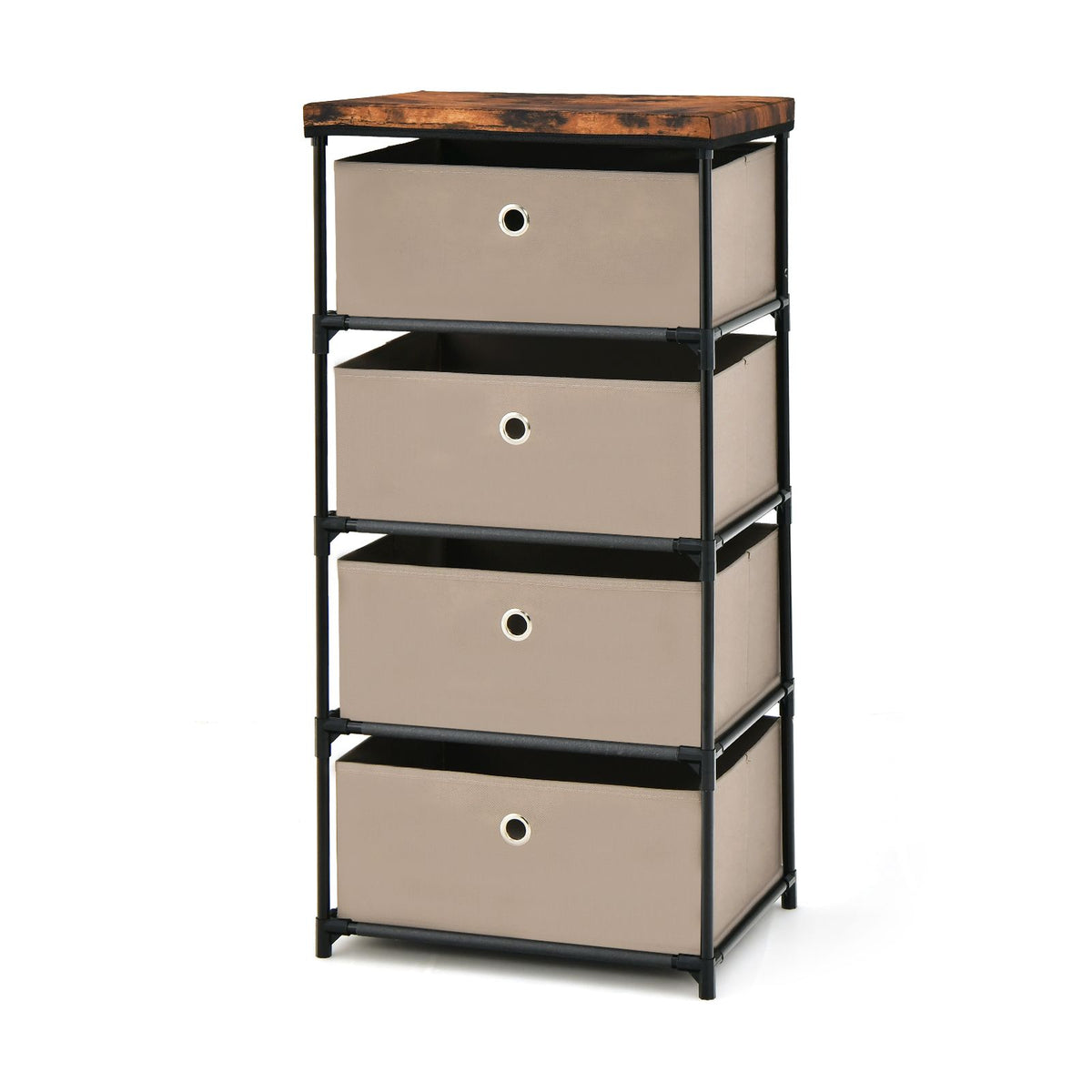 4-Tier Fabric Dresser with Drawers and Metal Frame