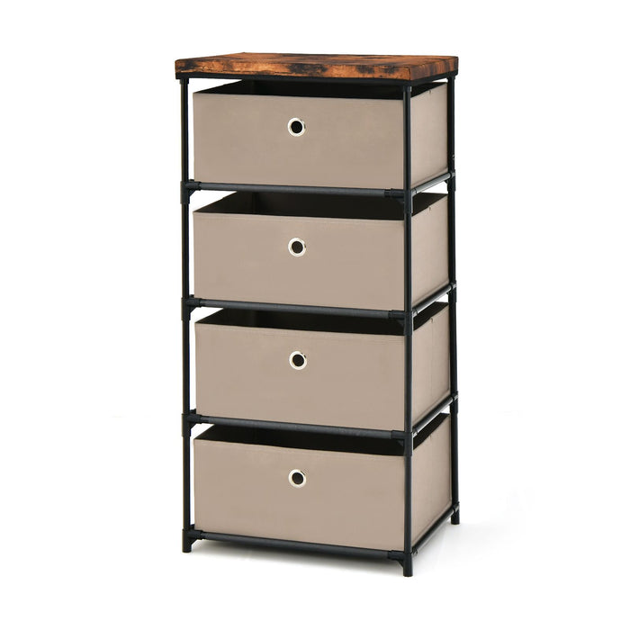 4-Tier Fabric Dresser with Drawers and Metal Frame