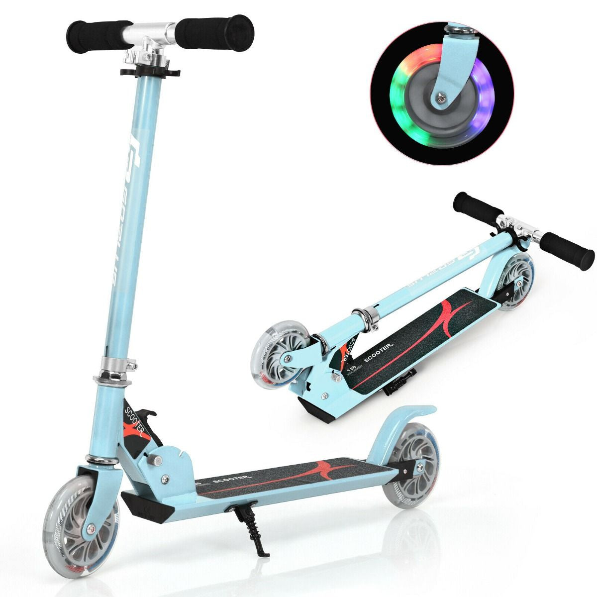 Aluminium Folding Stunt Scooter with LED Wheels – Kids T-Bar Kick Scooter