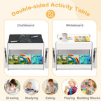 4 in 1 Kids Table and Chairs Set with Reversible Tabletop and Bookshelves
