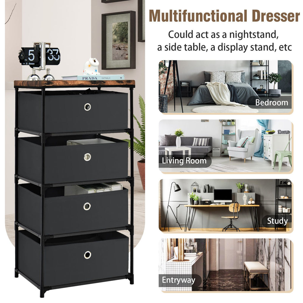 4-Tier Fabric Dresser with Drawers and Metal Frame