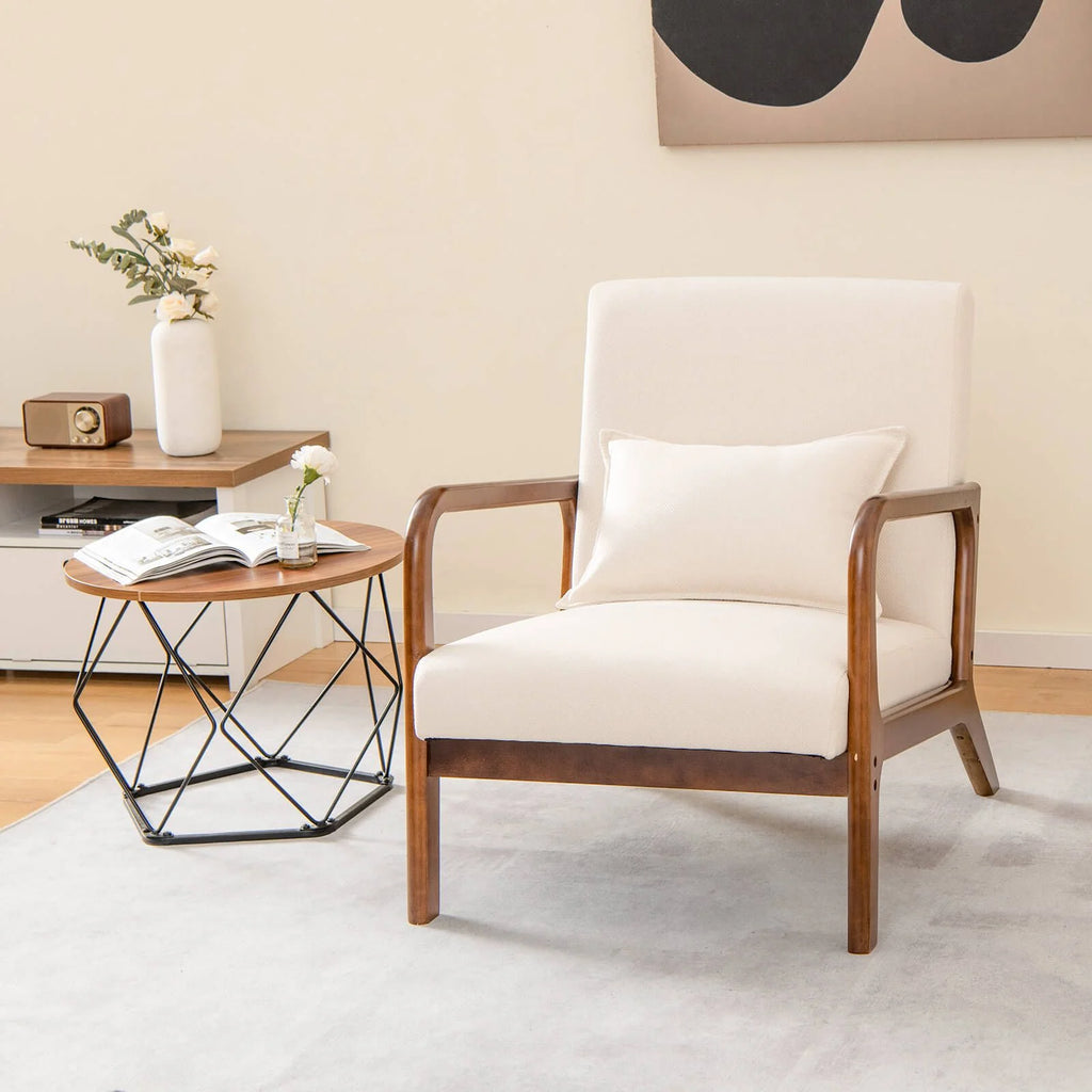 Modern Accent Chair with Lumbar Pillow and Rubber Wood Frame