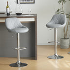 Adjustable PU Leather Counter & Bar Stool Set of 2 – Swivel 360°, Gas‑lift Height, Backrest, Foot‑rest – Grey