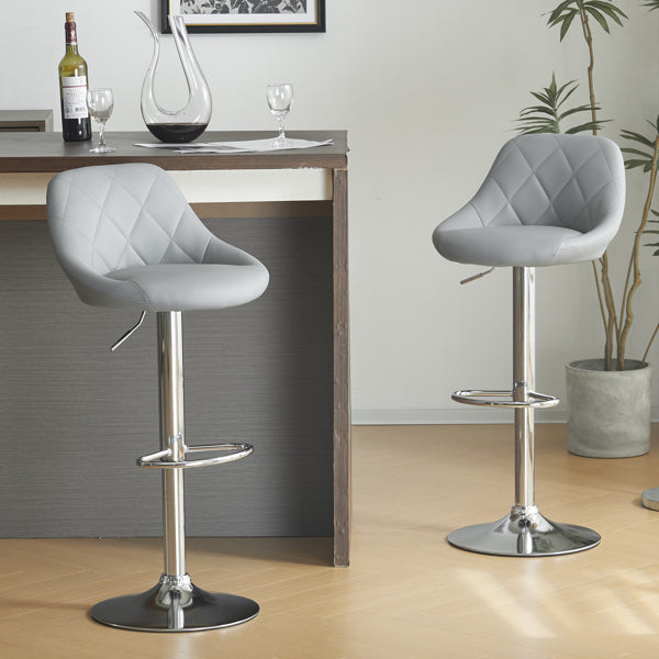Adjustable PU Leather Counter & Bar Stool Set of 2 – Swivel 360°, Gas‑lift Height, Backrest, Foot‑rest – Grey