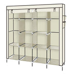 67" Portable Clothes Wardrobe – 12-Shelf Fabric Closet Organiser (Beige)