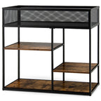 4-Tier Console Table with Wire Basket and Storage Shelves