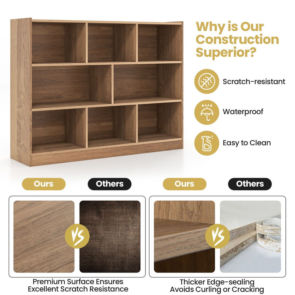 3-Tier Wooden Cube Bookcase with 8 Compartments