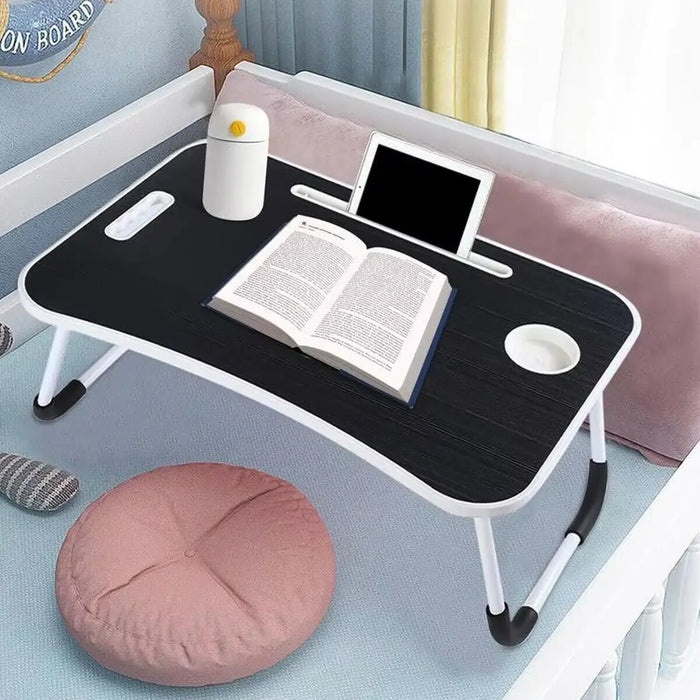 Folding Laptop Desk – Portable Bed & Sofa Lap Table with Tablet Slot, Cup Holder & Foldable Legs