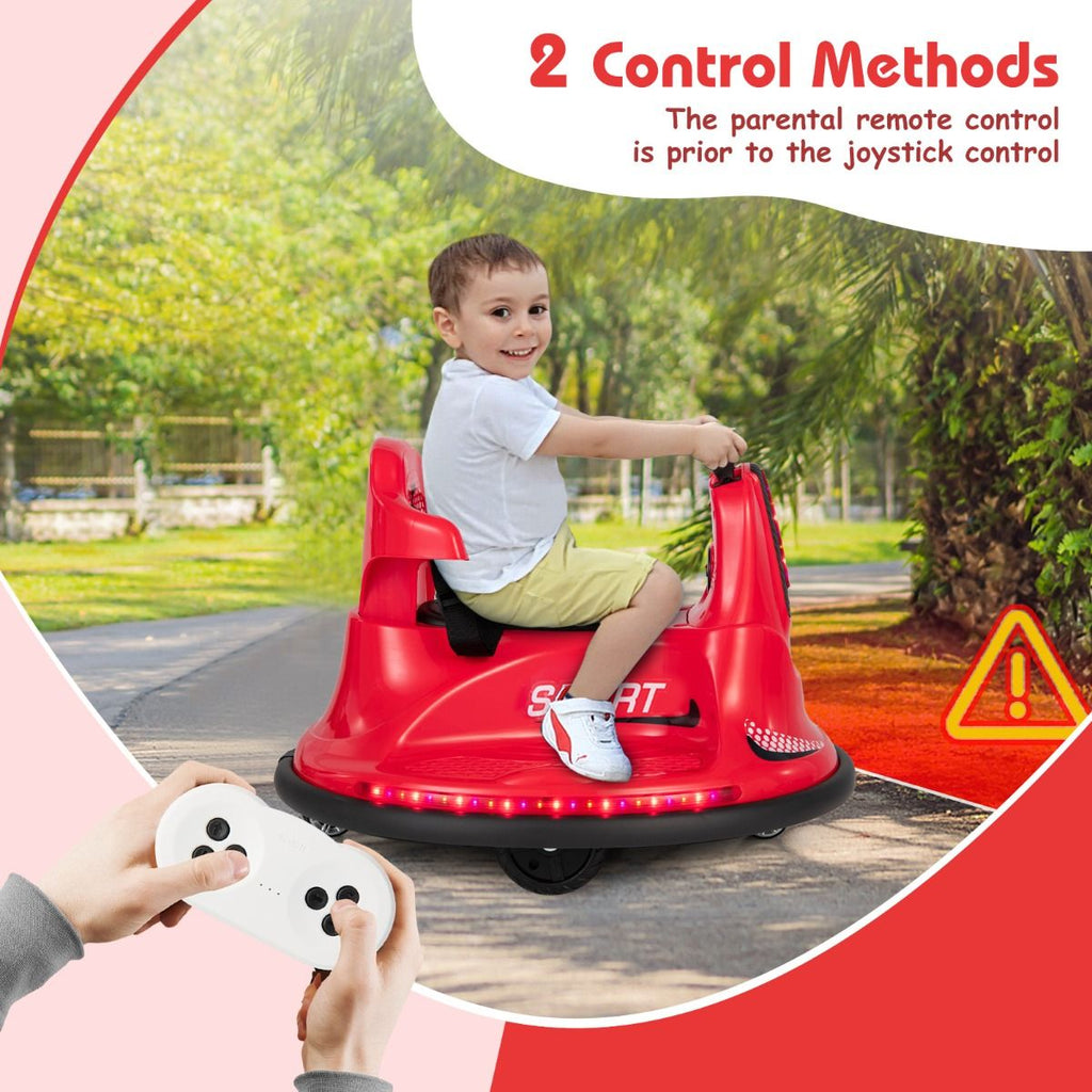 SEDOL 12V High-Performance Kids Bumper Car with 360° Zero-Turn Dual Joysticks Parental Remote Control LED Surround Lighting and Integrated USB/Story Hub