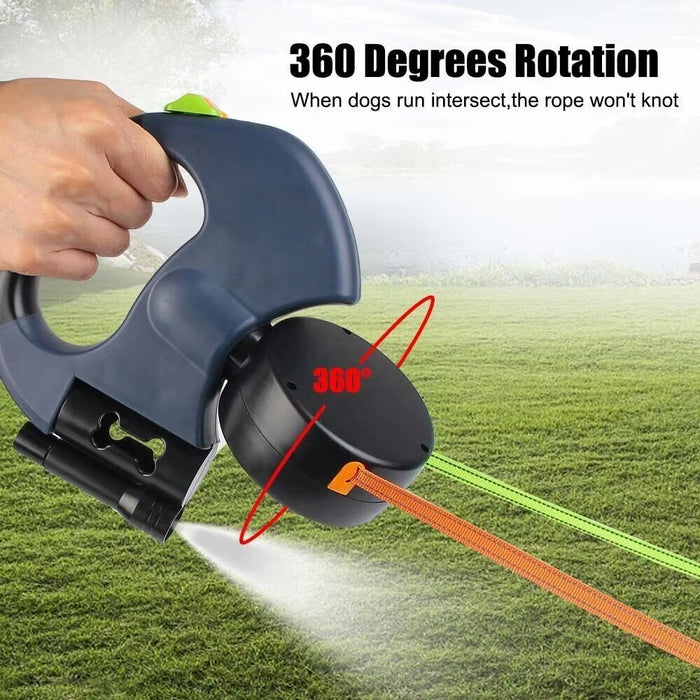 SEDOL 360° Dual Retractable Dog Leash – 3M Swivel Anti-Tangle Extendable Lead with LED Light & Lock for Walking 2 Dogs, Heavy Duty Double Pet Leash