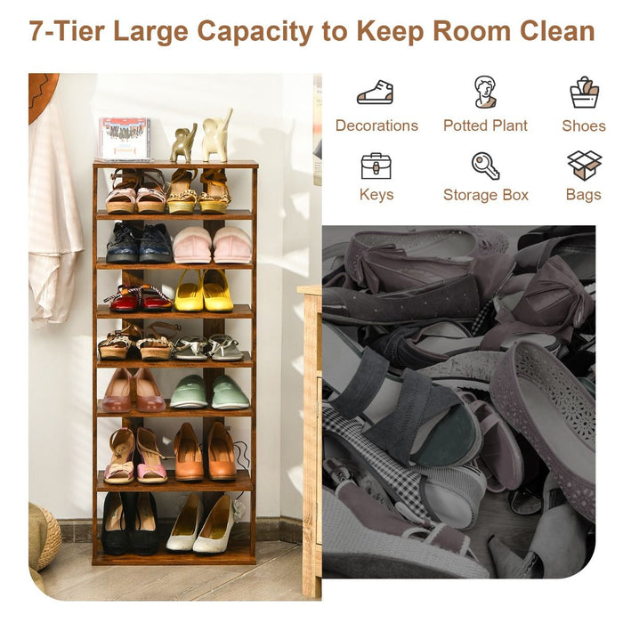 Extra Wide Wooden Vertical Shoe Rack with 7 Shelves