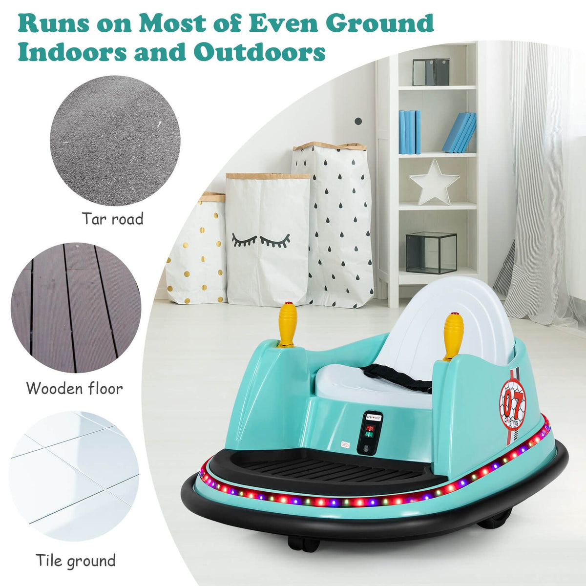 SEDOL Kids 6V Electric Bumper Car for Toddlers 360° Zero-Turn Waltz Car with Parental Remote Control Wall-Safe Rubber Bumper and Flashing LED Light Show
