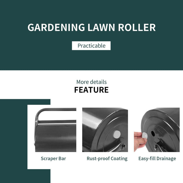 63 L Heavy-Duty Lawn Roller – Steel Garden Grass Roller with U‑Handle & Drain Plug