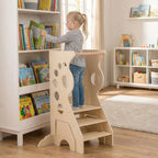 SEDOL 2-in-1 Montessori Convertible Learning Tower & Weaning Table Set with Nested 2-Step Stool, Removable Safety Bars and Integrated Line-Tracking Game