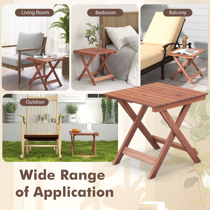 Wooden Side Table with Slatted Tabletop and Sturdy X-Shaped Frame