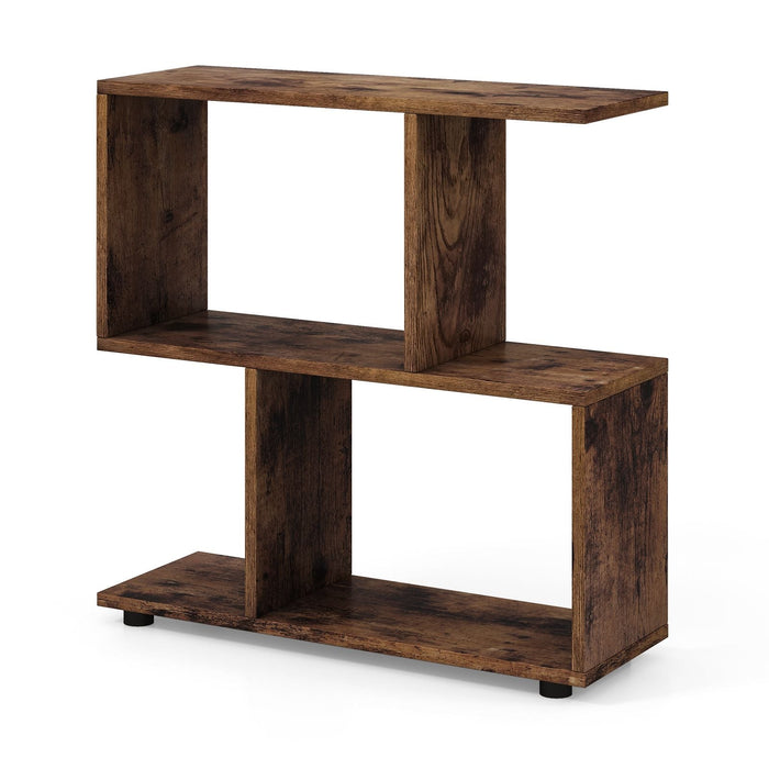 2-Tier Irregular Storage Shelf Wood Shelving Units with 4 Compartments