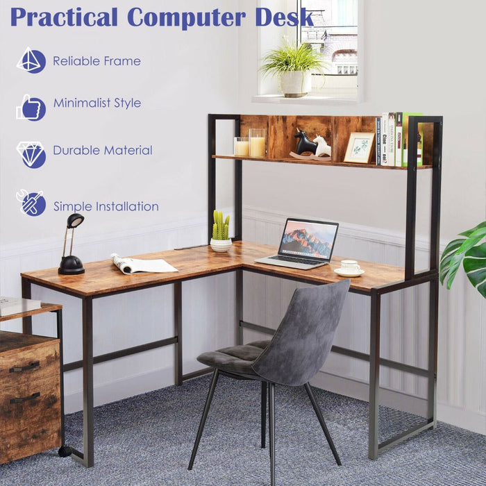 L-Shaped Corner Computer Desk with Storage Bookshelf