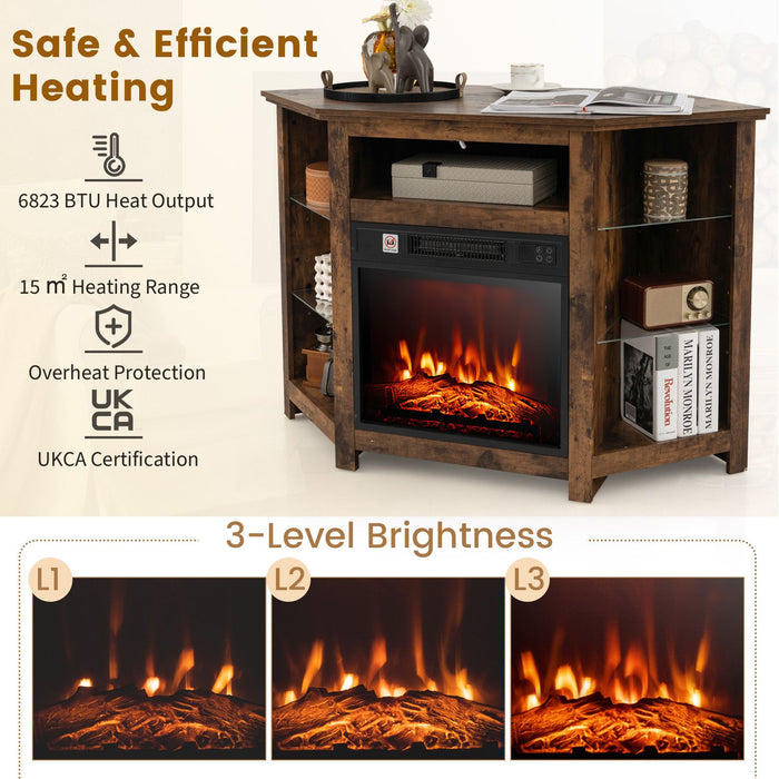 Corner TV Stand with Fireplace Insert and LED Lights