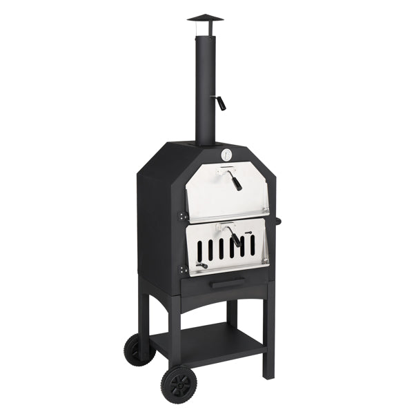 Outdoor Wood-Fired Pizza Oven – Portable Garden Pizza Maker with Stone, Peel & Grill Rack