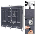 67" Portable Clothes Wardrobe – 12-Shelf Fabric Closet Organiser (Grey)