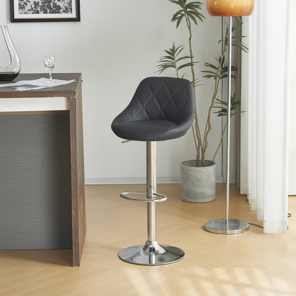Adjustable PU Leather Counter & Bar Stool Set of 2 – Swivel 360°, Gas‑lift Height, Backrest, Footrest – Black