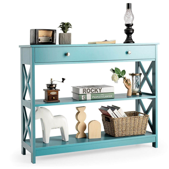 3-Tier Console Table with 1 Drawer and 2 Storage Shelves