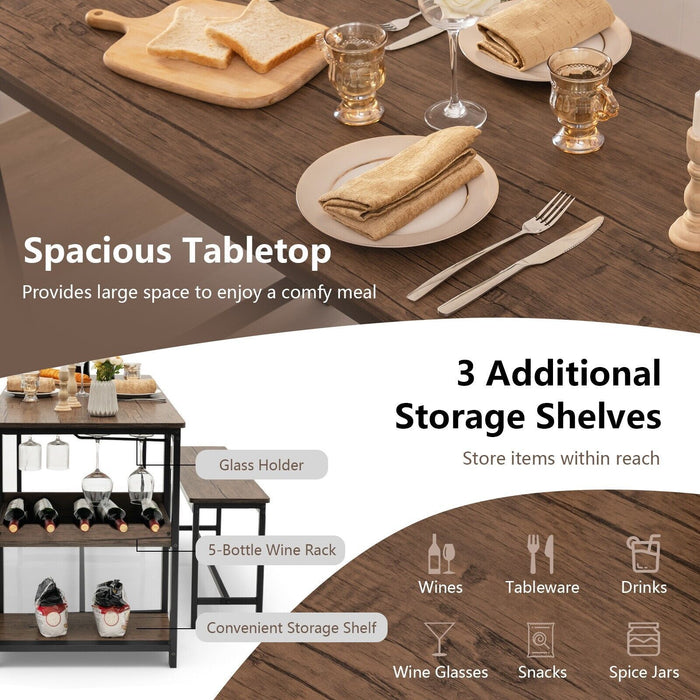 3 Pieces Kitchen Dining Set with Storage Rack