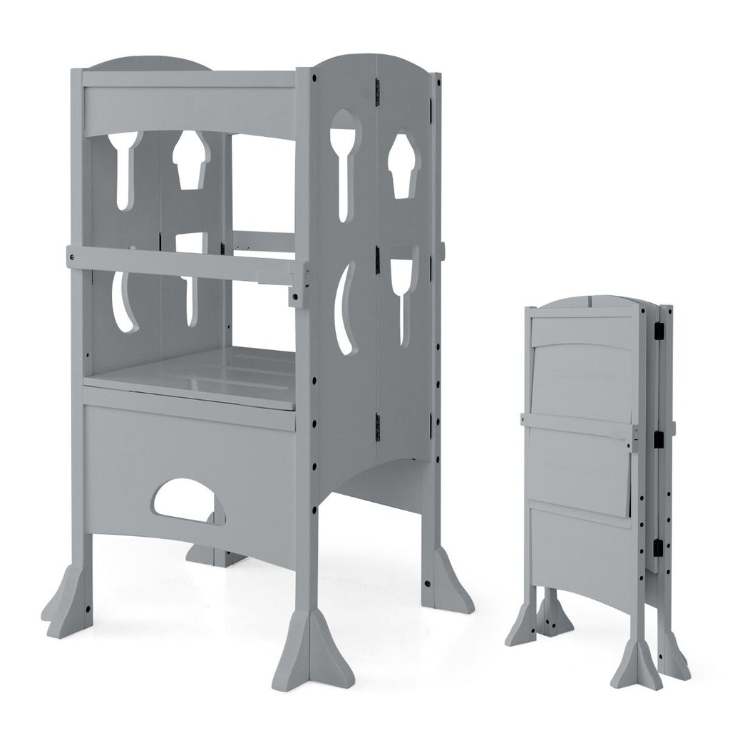 SEDOL Folding Montessori Learning Tower for Toddlers Space-Saving Height Adjustable Kitchen Helper Stool with Safety Latches and Full-Surround Guardrails