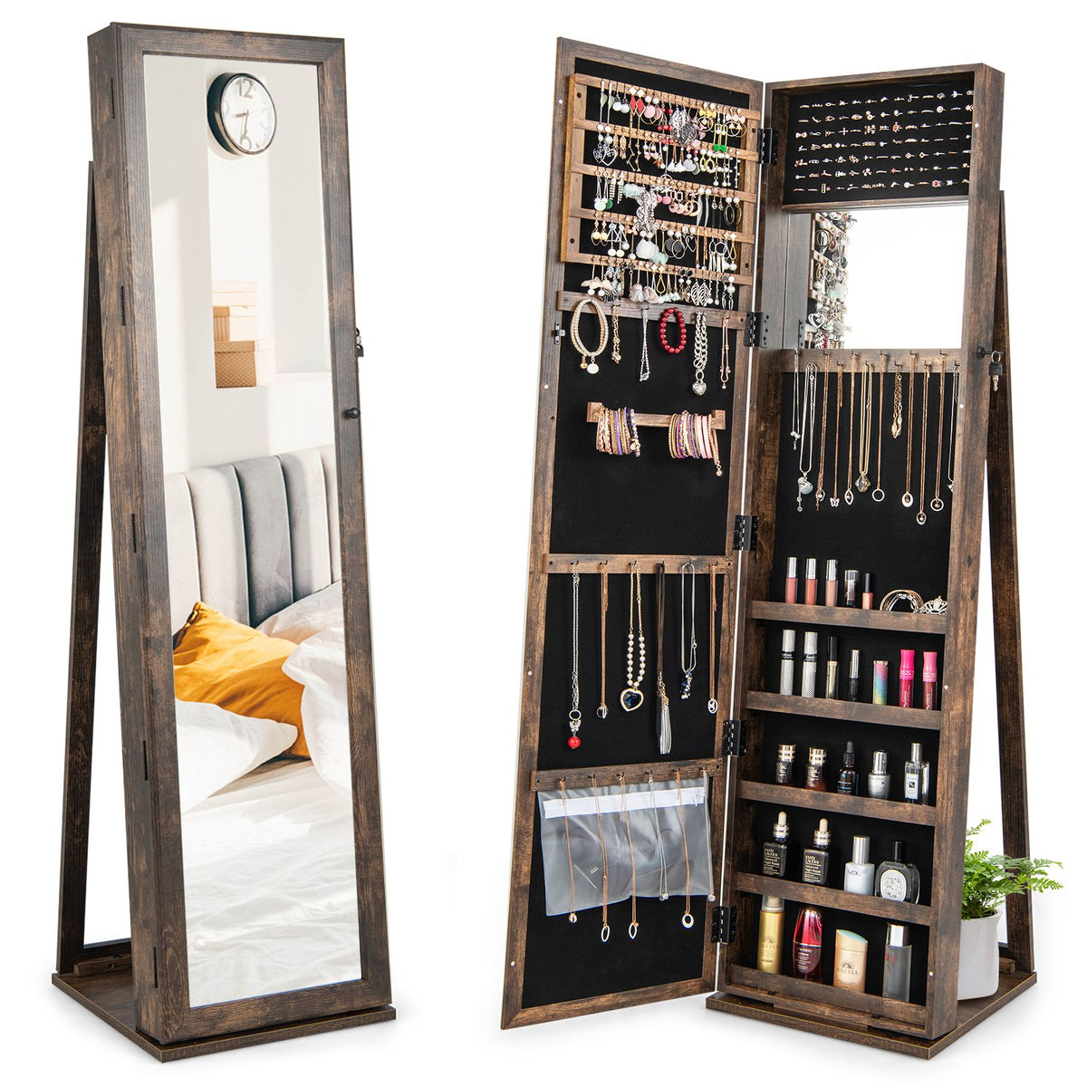 3-In-1 Mirrored Jewellery Armoire with Display Shelves