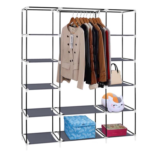 69" Portable Clothes Wardrobe – Non-Woven Fabric Closet Organiser (Grey)