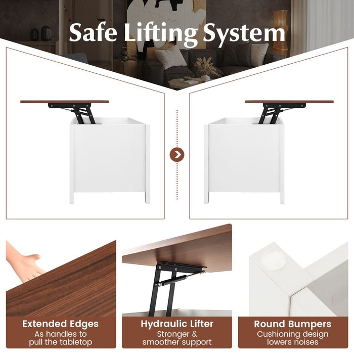 Rising Center Table with Lift Top Hidden Compartment