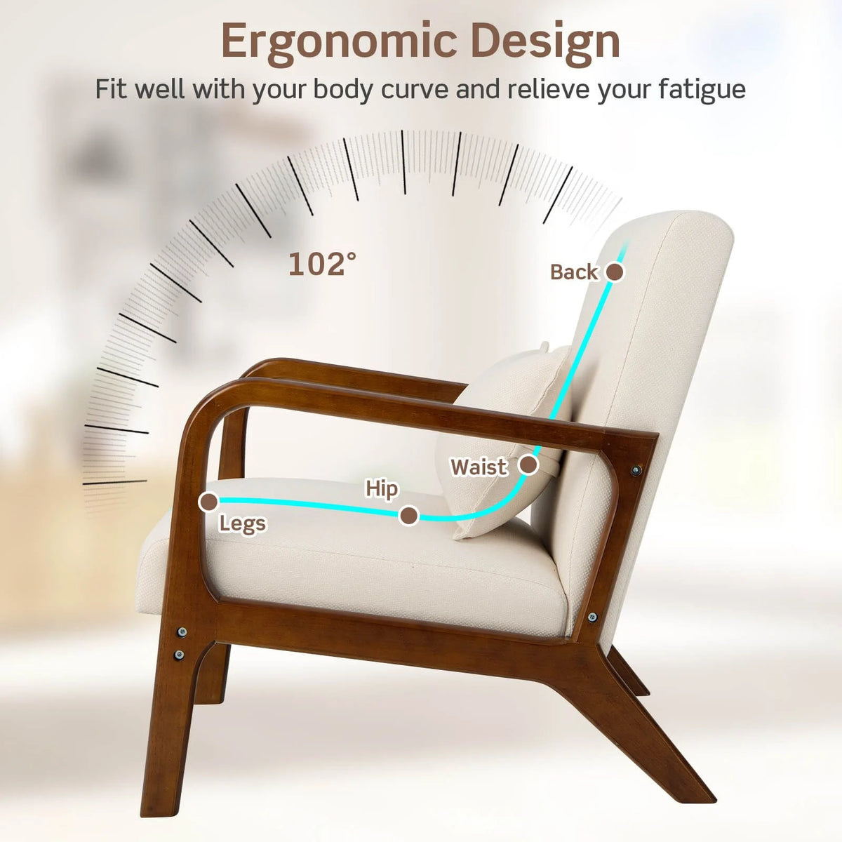 Modern Accent Chair with Lumbar Pillow and Rubber Wood Frame