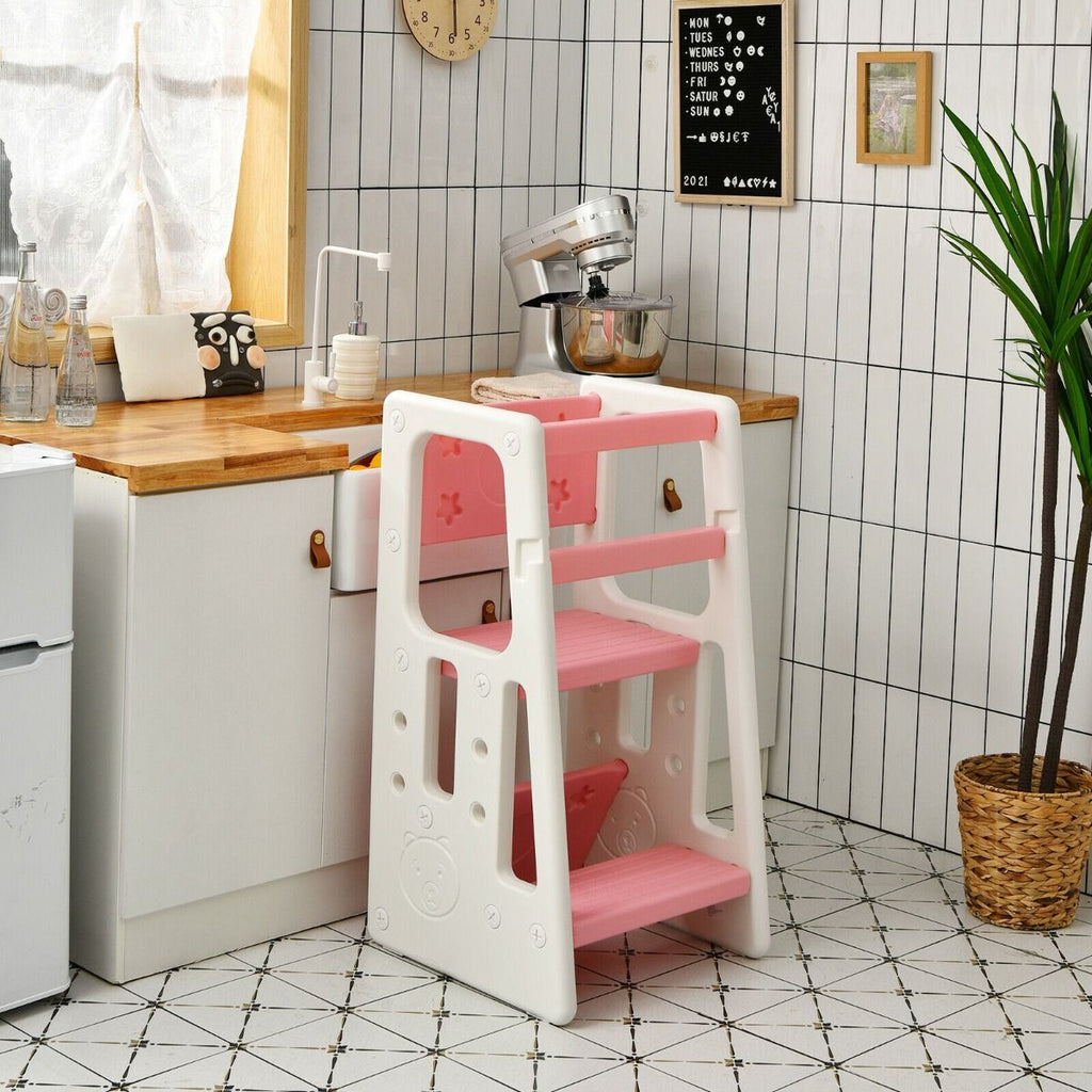 SEDOL 2-in-1 Convertible Toddler Learning Tower & High-Step Stool 3-Level Adjustable Height Kitchen Helper with Double Safety Rails and Anti-Slip EVA Pads – 65kg Capacity
