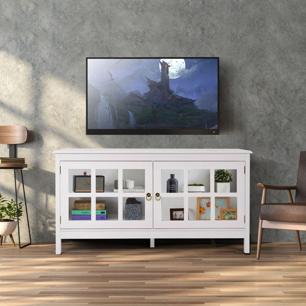 Modern Wooden TV Stand with Tempered Glass Doors for Tvs up to 50''