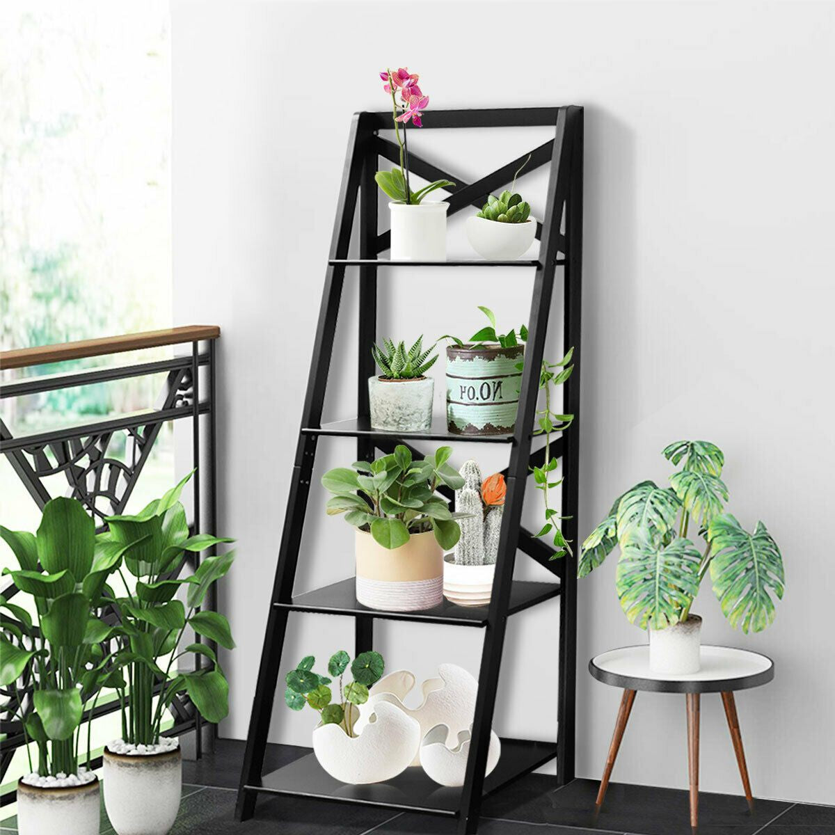 4 Tier Wooden Ladder Shelving Unit