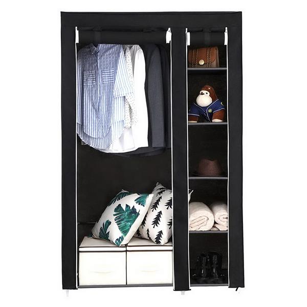 67" Portable Clothes Wardrobe – Fabric Closet with Hanging Rod (Black)