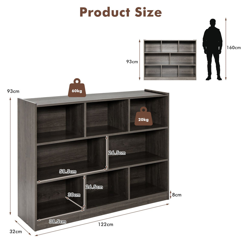 3-Tier Wooden Cube Bookcase with 8 Compartments