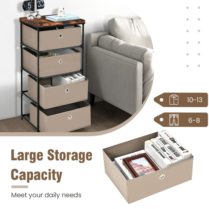 4-Tier Fabric Dresser with Drawers and Metal Frame