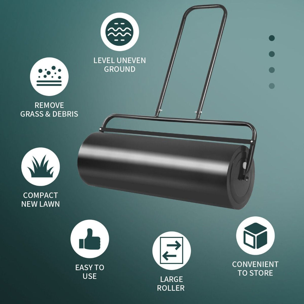 63 L Heavy-Duty Lawn Roller – Steel Garden Grass Roller with U‑Handle & Drain Plug
