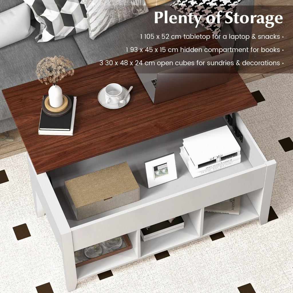 Rising Center Table with Lift Top Hidden Compartment