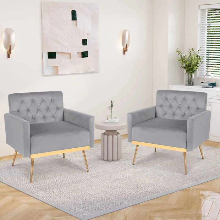 Modern Velvet Accent Chair with Button Tufted Back and Golden Metal Legs
