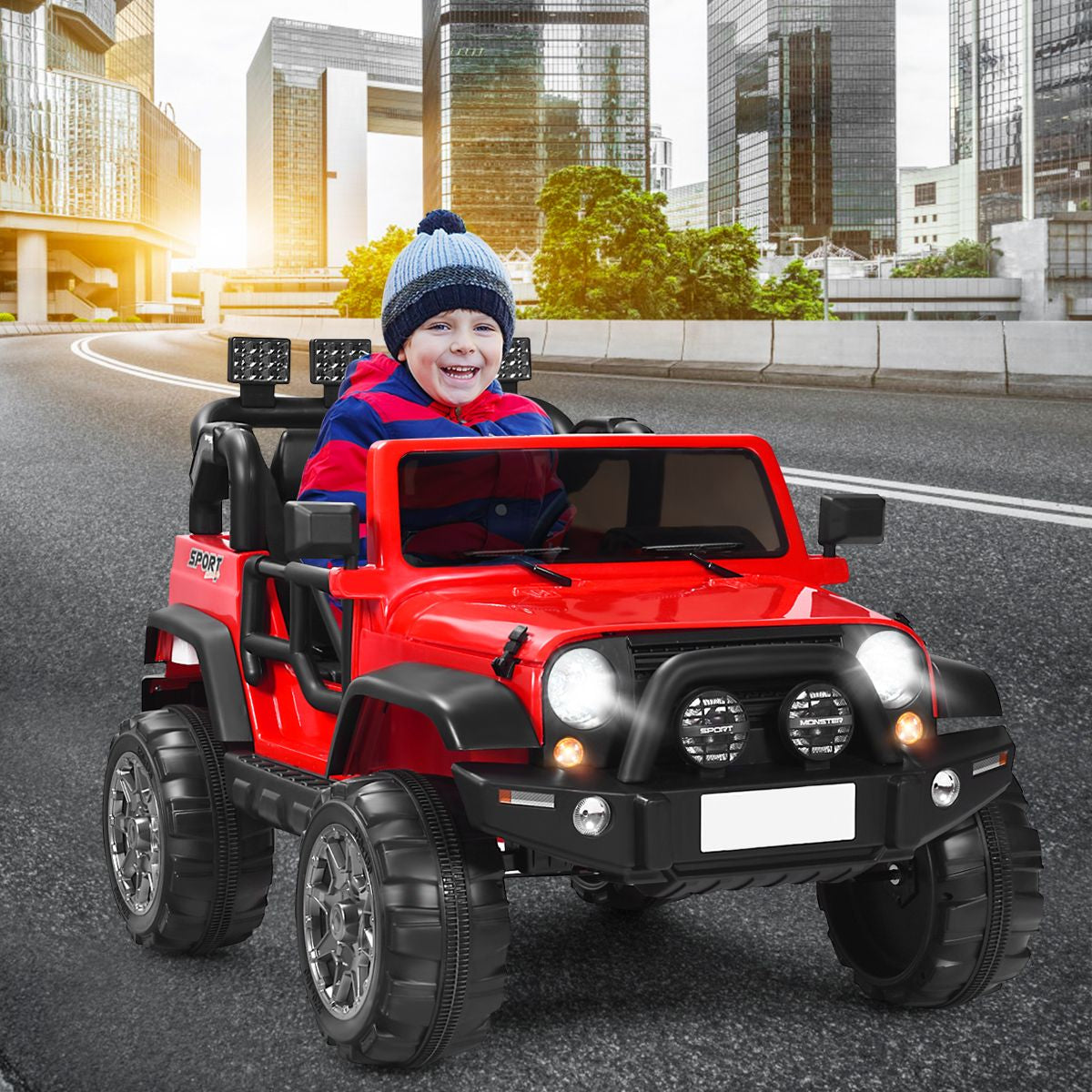 SEDOL 2-Seater 12V Electric Kids Ride-On Truck with Dual Storage Compartments Parental Remote Control High-Capacity 7Ah Battery and All-Terrain Spring Suspension – 50kg Limit