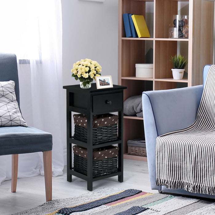 Bedside Table Made of Paulownia Wood in Country House Style