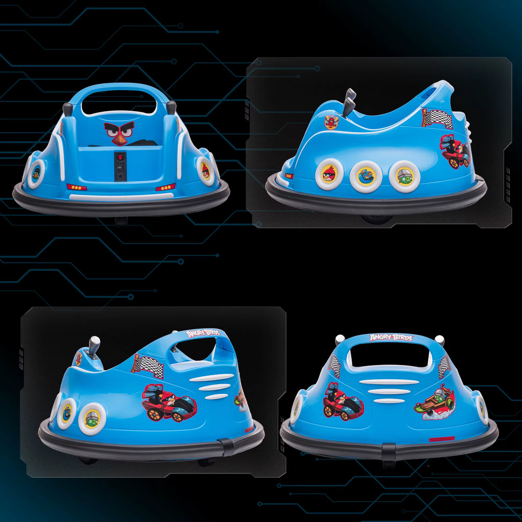 SEDOL Licensed Angry Birds 12V Kids Bumper Car with Dual Joysticks 360° Spin Waltz Car Parental Remote Control and Integrated USB Multimedia System