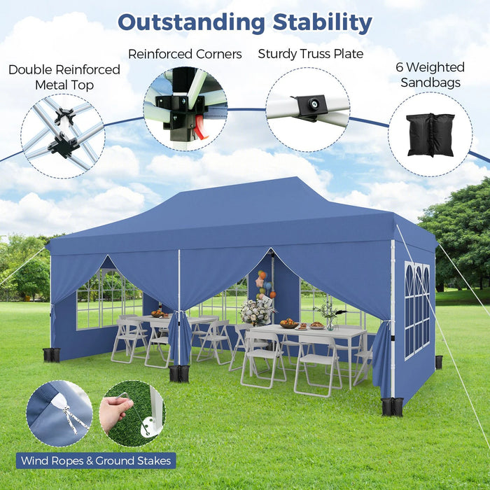Pop-Up Canopy Gazebo Tent with 6 Removable Sidewalls & Carry Bag