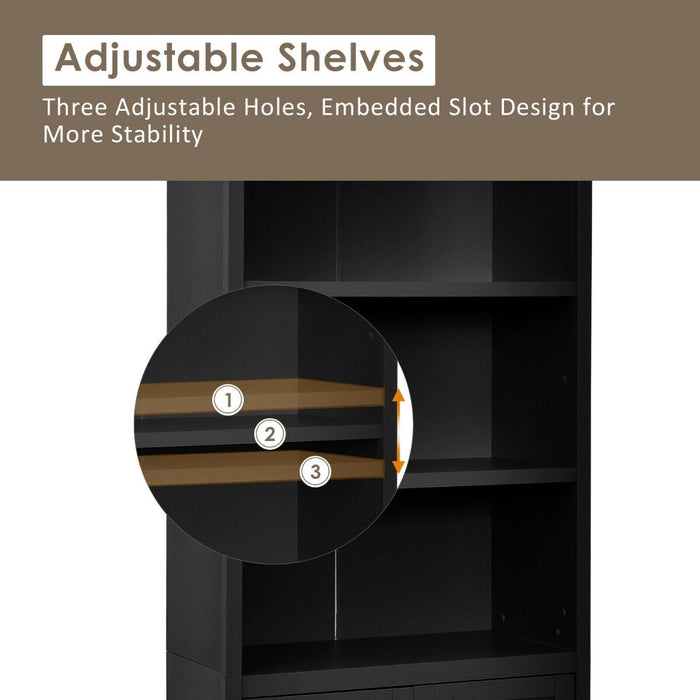 Wooden Tall Bookcase with 3-Tier Storage Cabinet